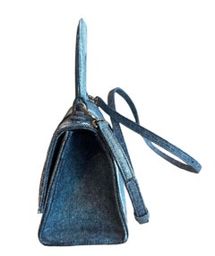 Balenciaga Painted Blue Denim Hourglass Small Crossbody Handbag