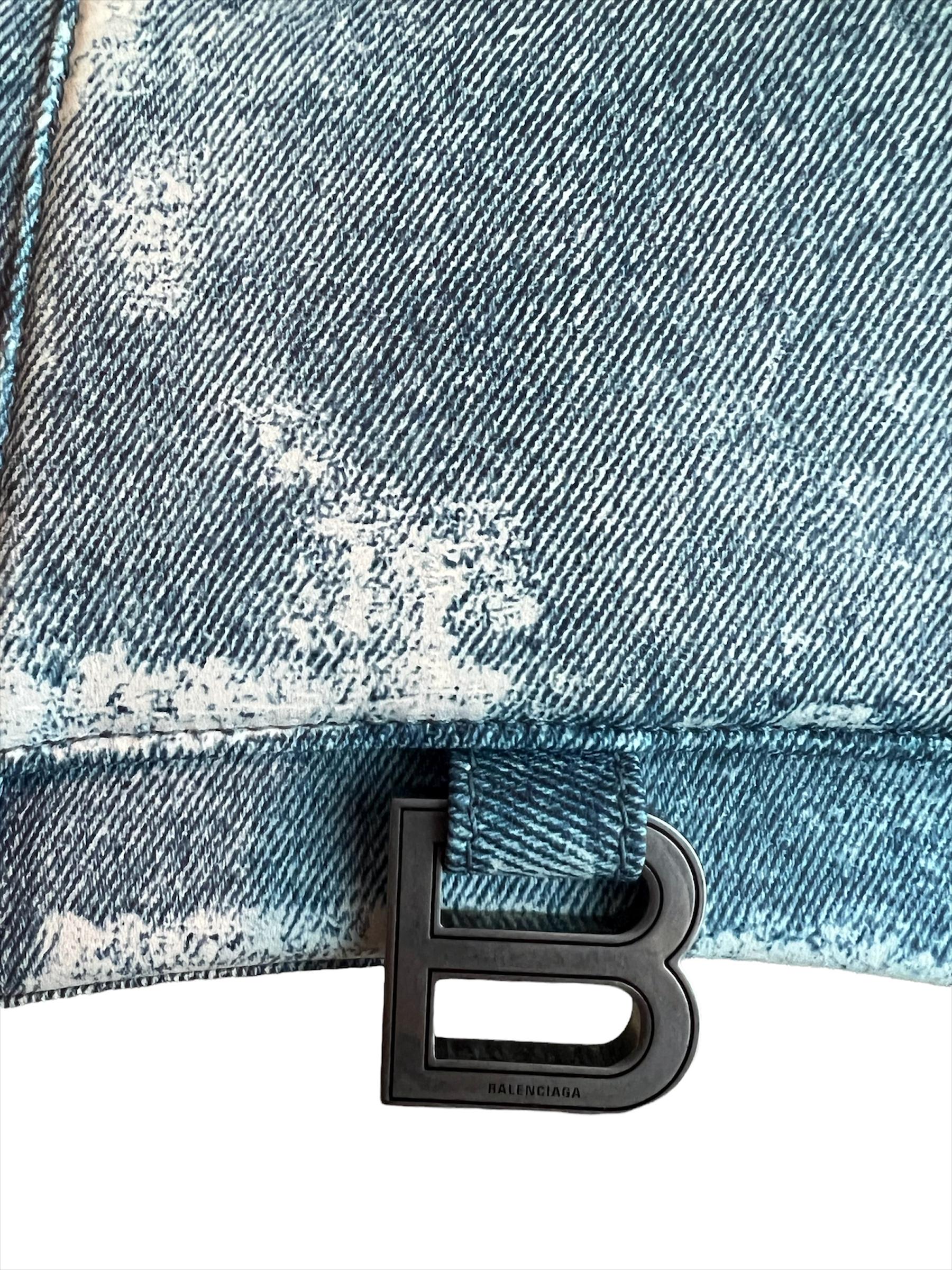 Bemalte blaue Denim Sanduhr-Umhängetasche für den Schulterbereich von Balenciaga  2