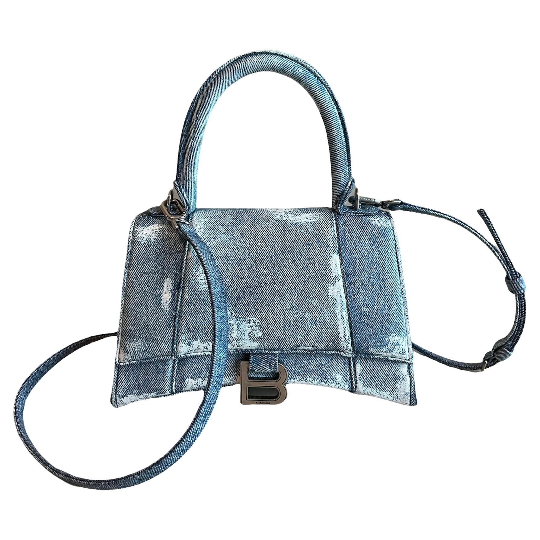 Balenciaga Painted Blue Denim Hourglass Small Crossbody Handbag 