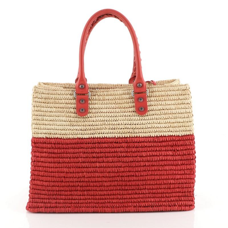 Red Balenciaga Panier Shopping Tote Woven Raffia XS