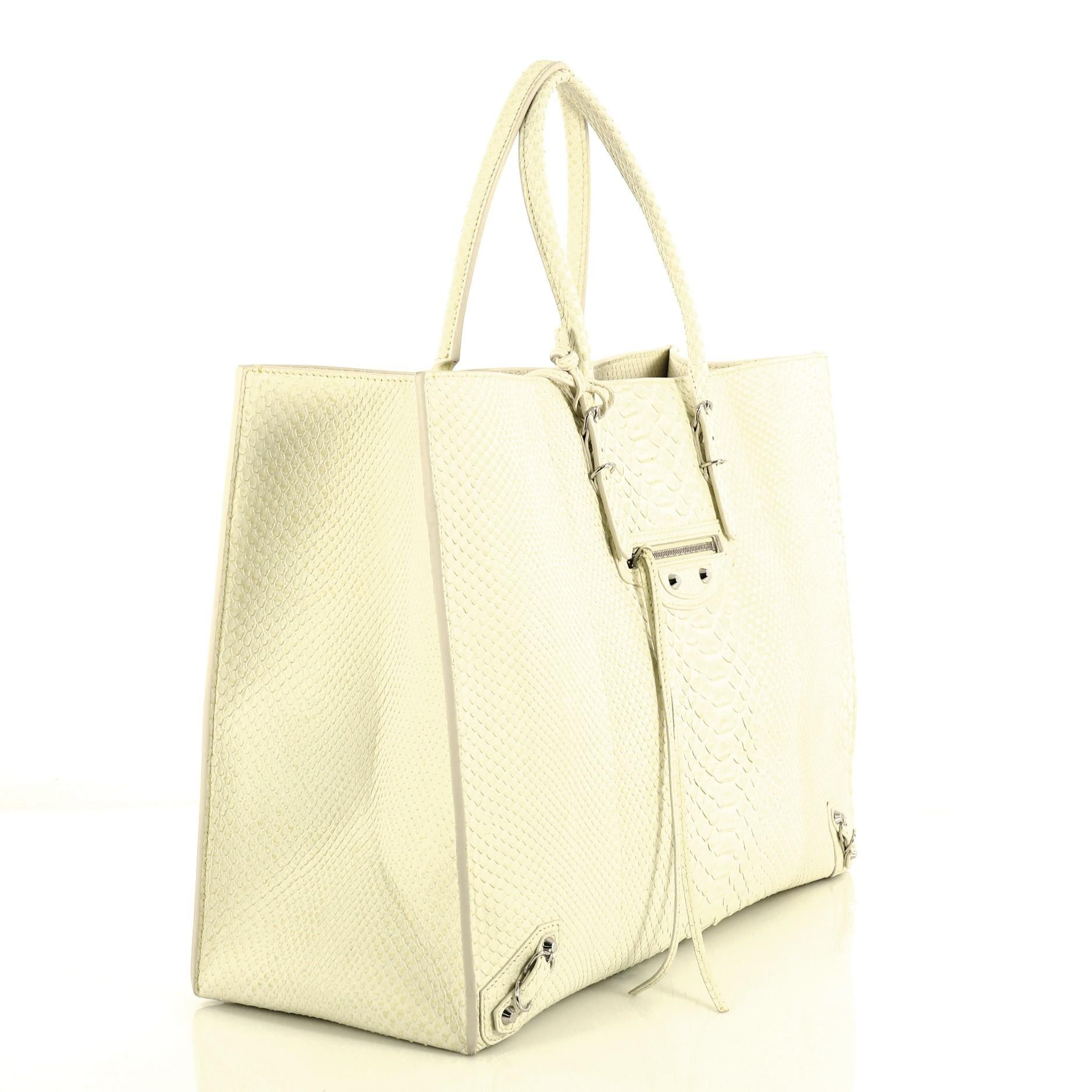 White Balenciaga Papier A4 Classic Studs Bag Python