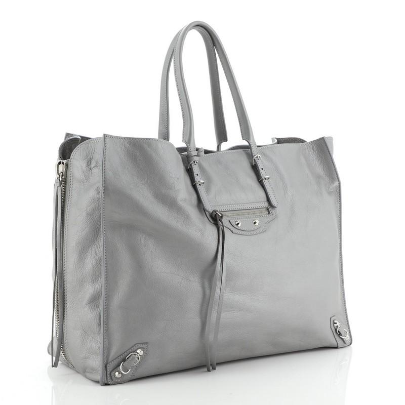 Gray Balenciaga Papier A4 Zip Around Classic Studs Bag Leather Large