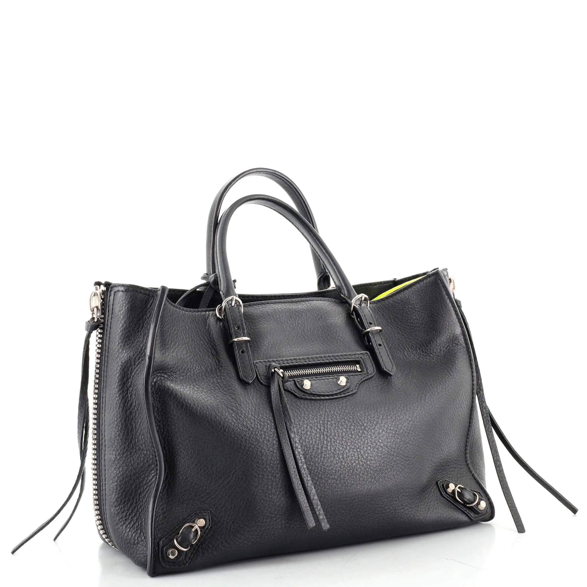 Black Balenciaga Papier A4 Zip Around Classic Studs Bag Leather Mini