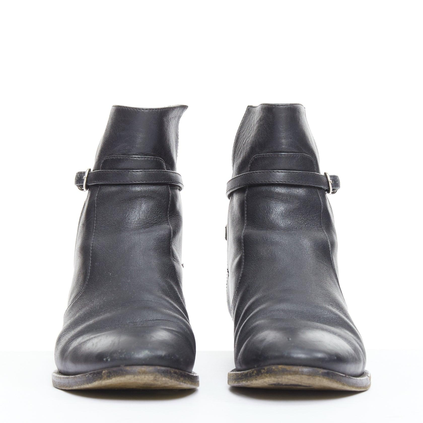 Gray BALENCIAGA Papier Chelsea black leather silver buckles jodphur boots EU38