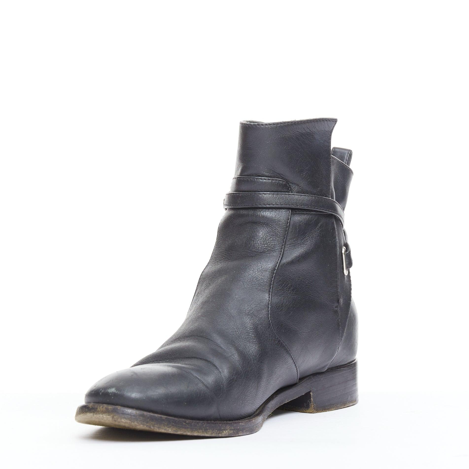 BALENCIAGA Papier Chelsea black leather silver buckles jodphur boots EU38 In Fair Condition In Hong Kong, NT