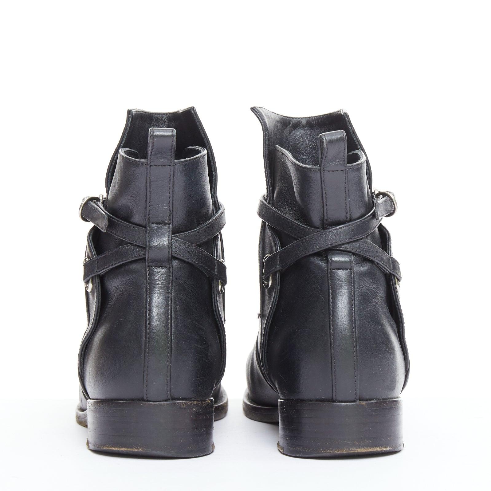 Women's BALENCIAGA Papier Chelsea black leather silver buckles jodphur boots EU38