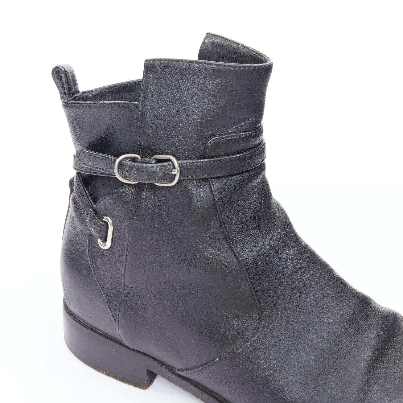 BALENCIAGA Papier Chelsea black leather silver buckles jodphur boots EU38 3