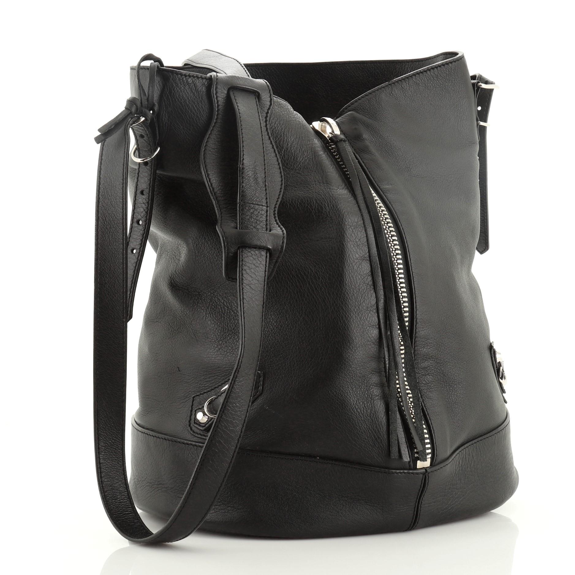 Black Balenciaga Papier Drop Bucket Bag Leather