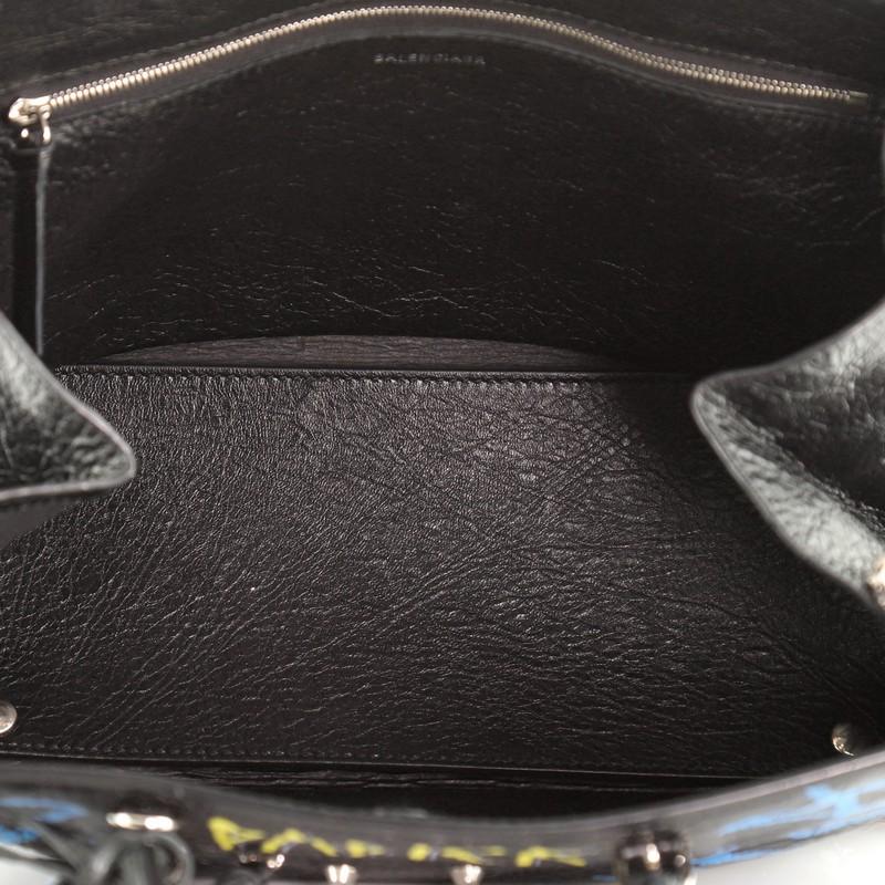 Black Balenciaga Papier Graffiti A6 Zip Around Classic Studs Bag Leather