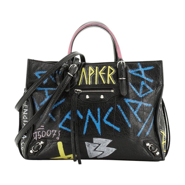 Balenciaga Papier Graffiti A6 Zip Around Classic Studs Bag Leather