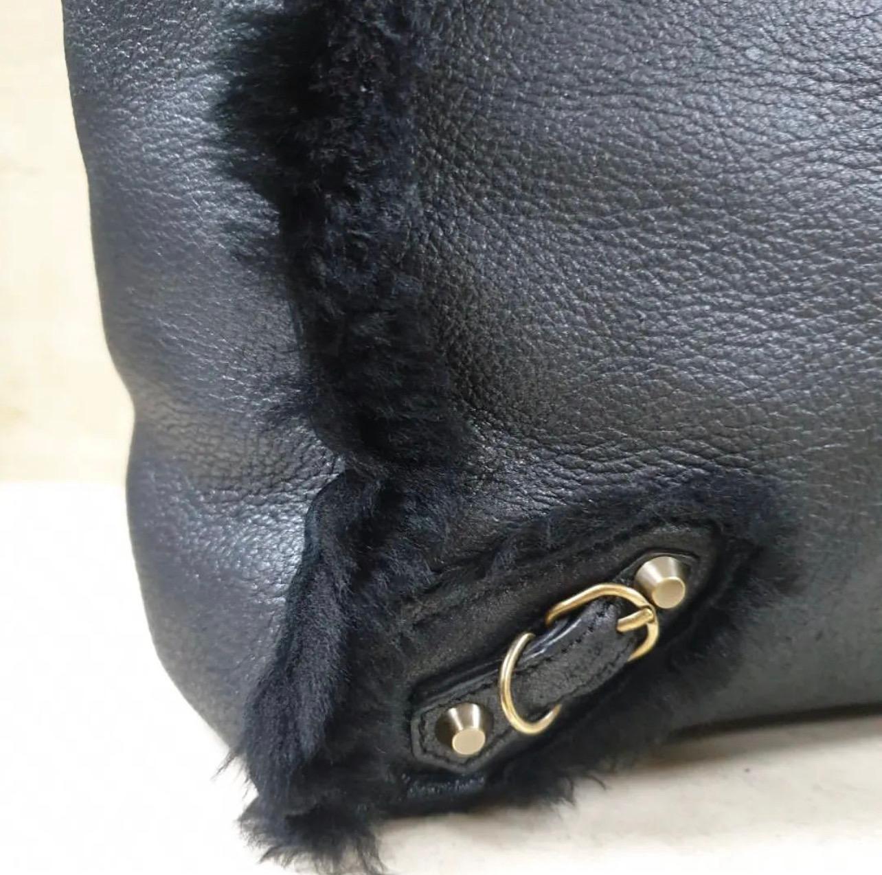 Black Balenciaga Papier Shearling Ledger Bag For Sale