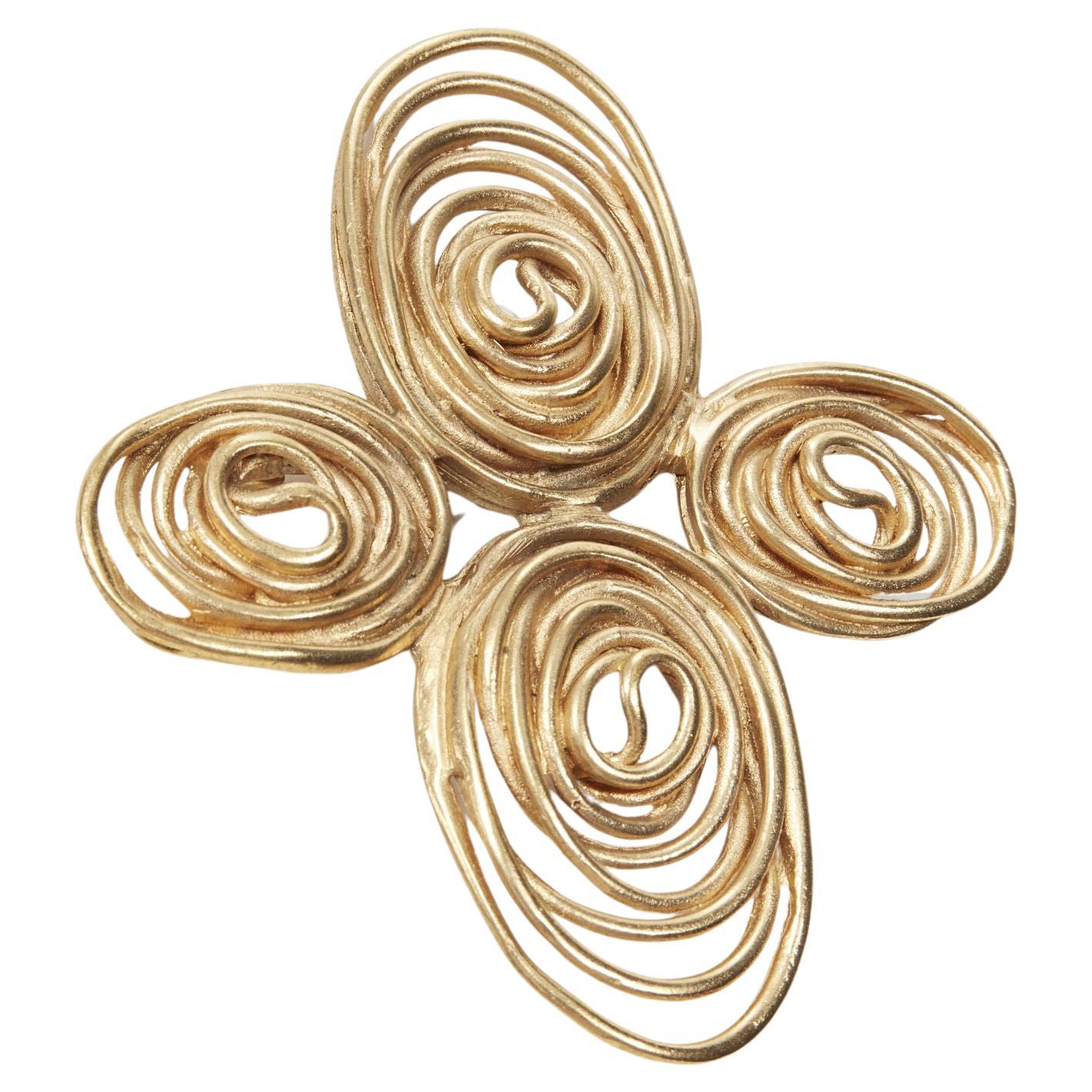 BALENCIAGA PARIS 1980's Vintage antique gold tone spiral floral oversized brooch For Sale