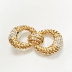 BALENCIAGA PARIS 1980's Vintage gold tone textured loop bow crystals brooch