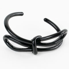Balenciaga Paris Black Enamel Metal Bowtie Cuff Bracelet