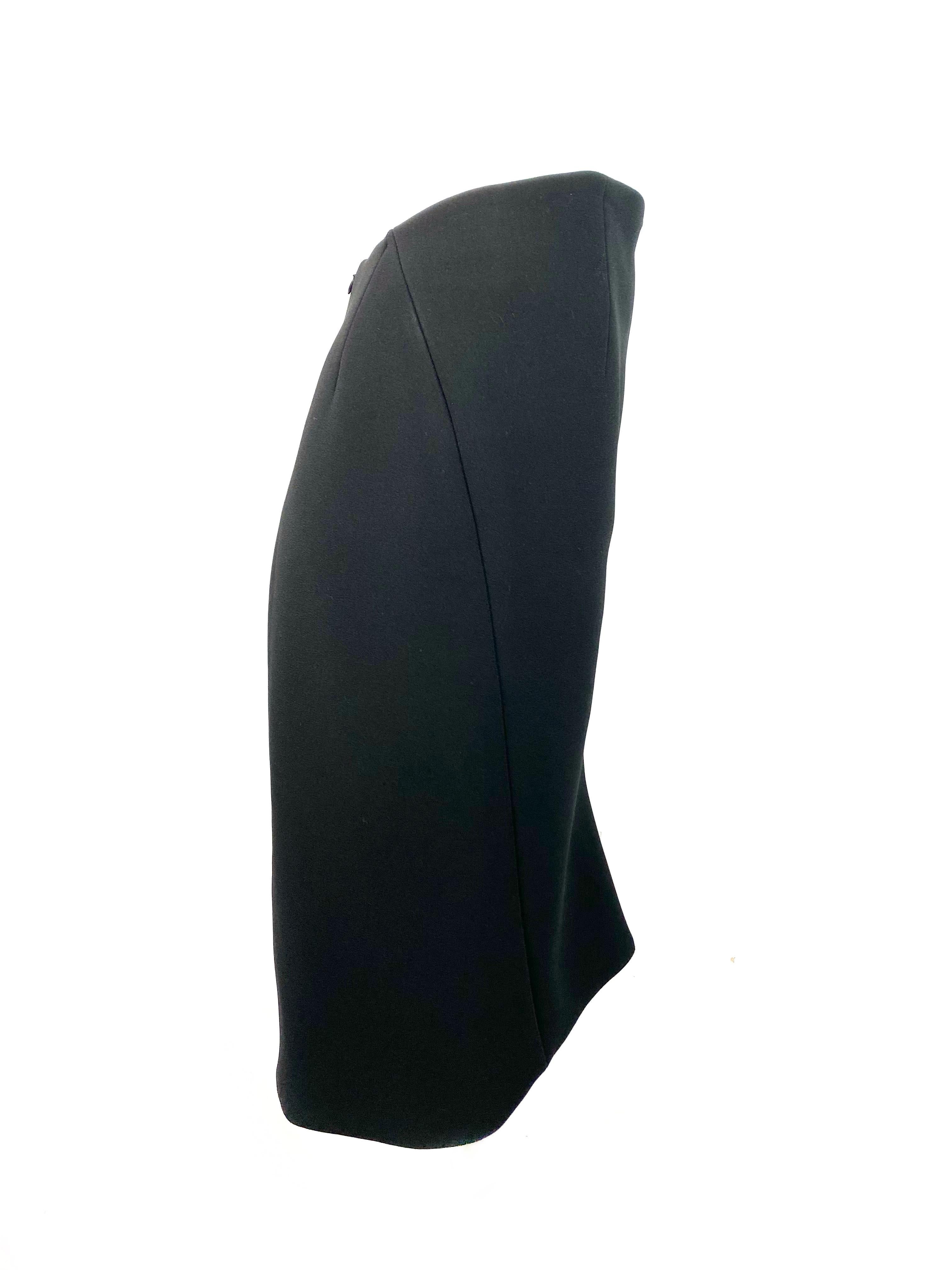 Product details:
Classic pencil skirt designed by Balenciaga, featuring asymmetrical cut, higher waisted and shorter on the front and lower waisted and longer on the back. Total front length is 23