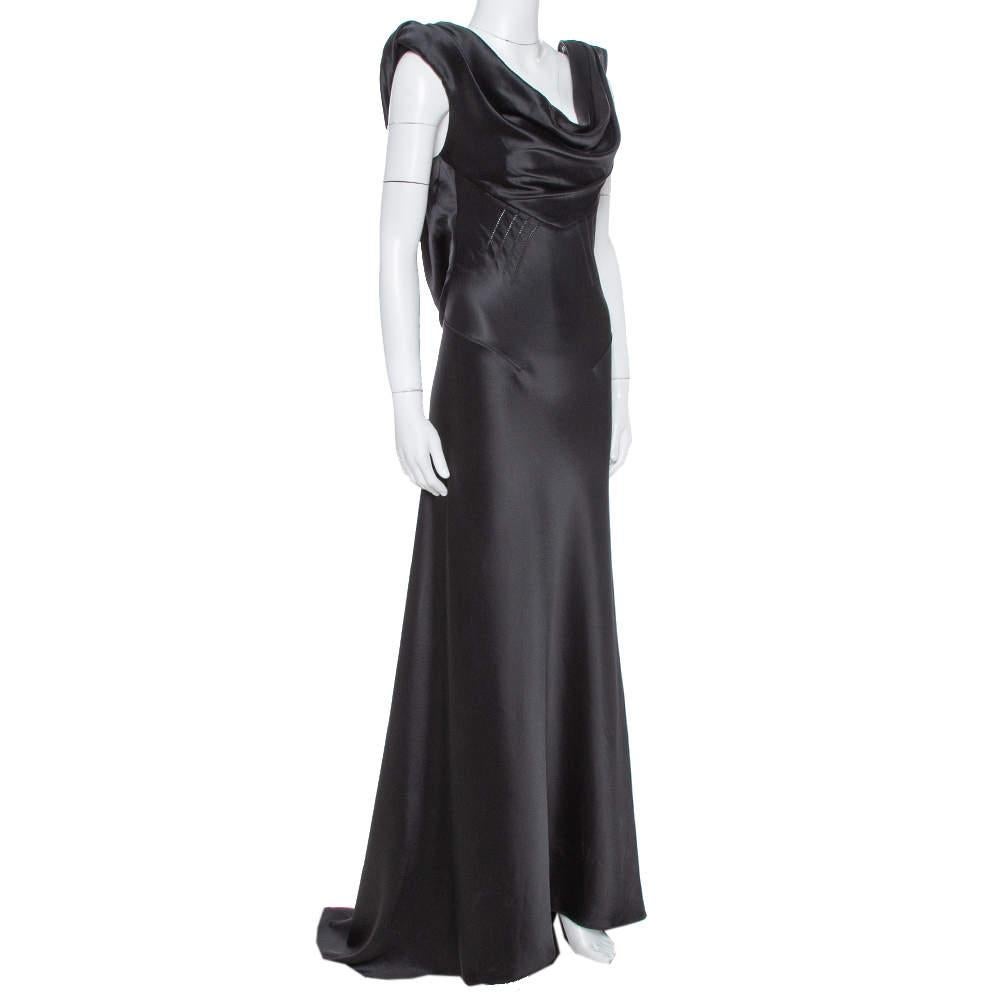 Balenciaga Paris Black Satin Draped Neck Detail Evening Gown M 1