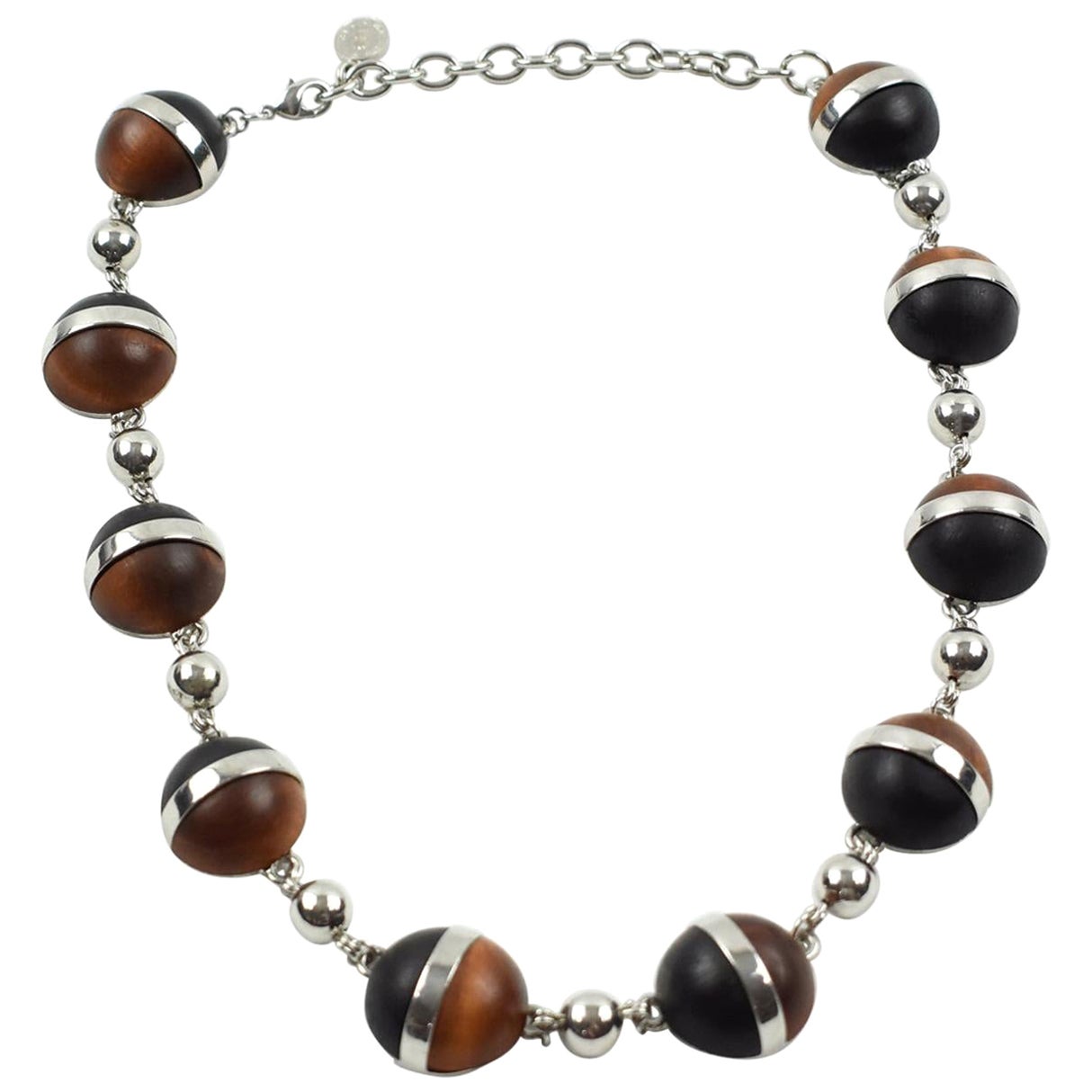 Balenciaga Paris Choker Necklace Art Deco Inspired Chrome and Wood