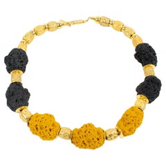 Vintage Balenciaga Gilded Necklace with Lava Resin Beads