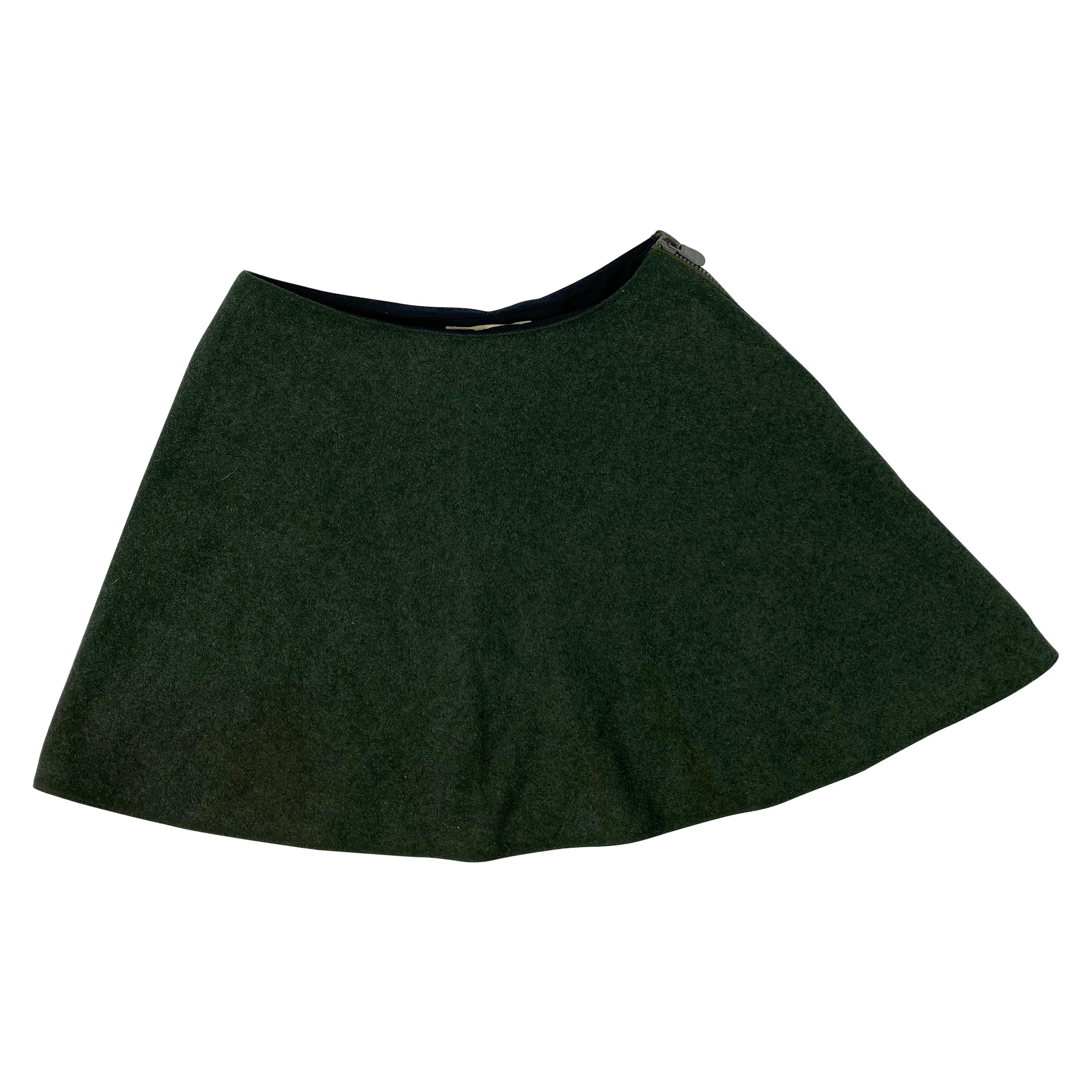 Balenciaga Paris Green Wool Mini Skirt, Size 36