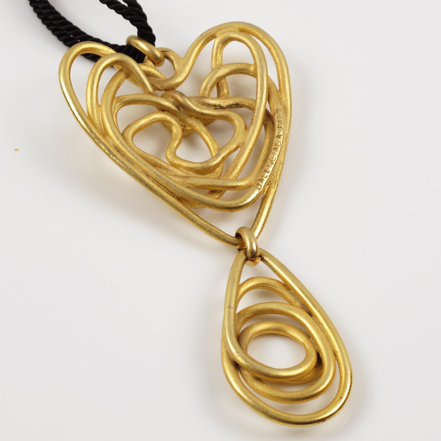 Women's Balenciaga Paris Long Pendant Necklace Gilt Metal Wired Spiral Design