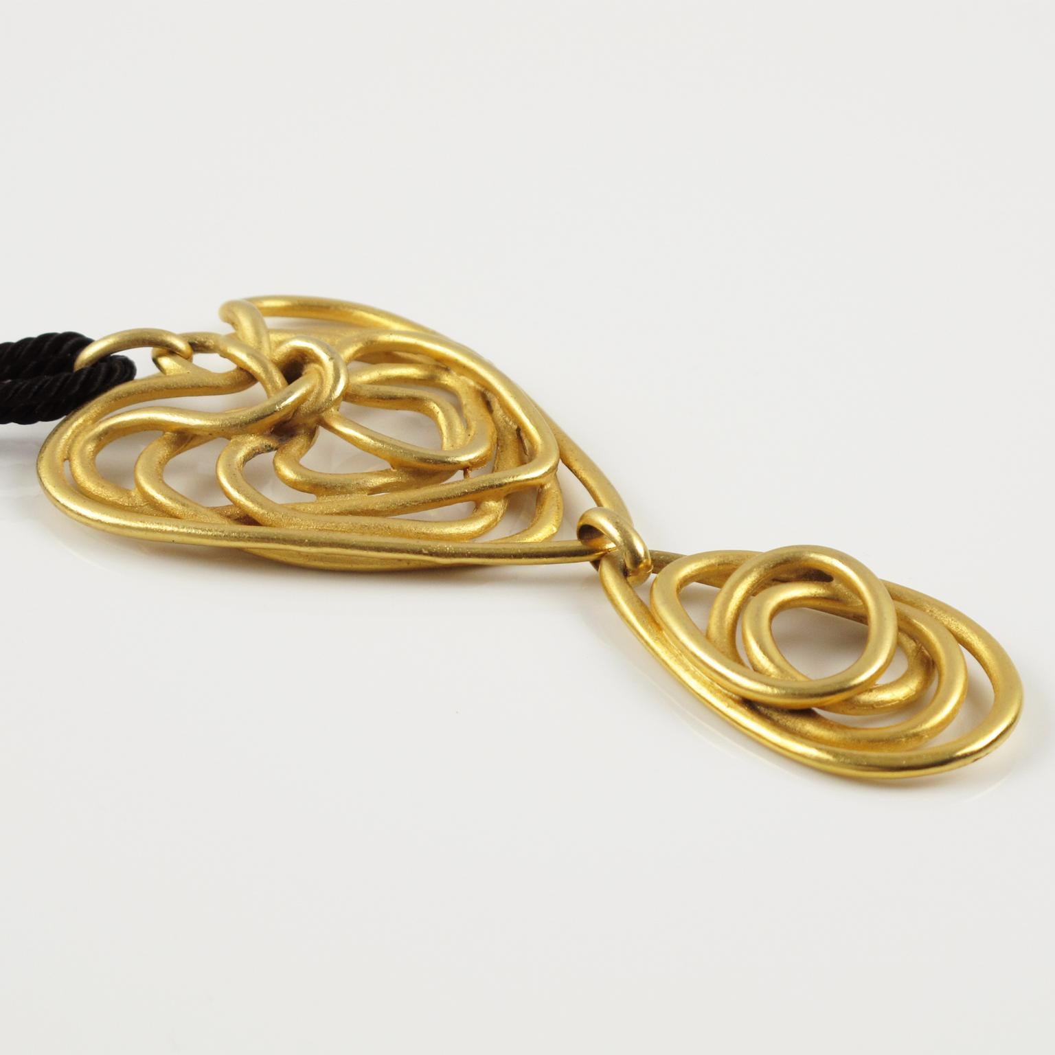 Balenciaga Paris Long Pendant Necklace Gilt Metal Wired Spiral Design 2
