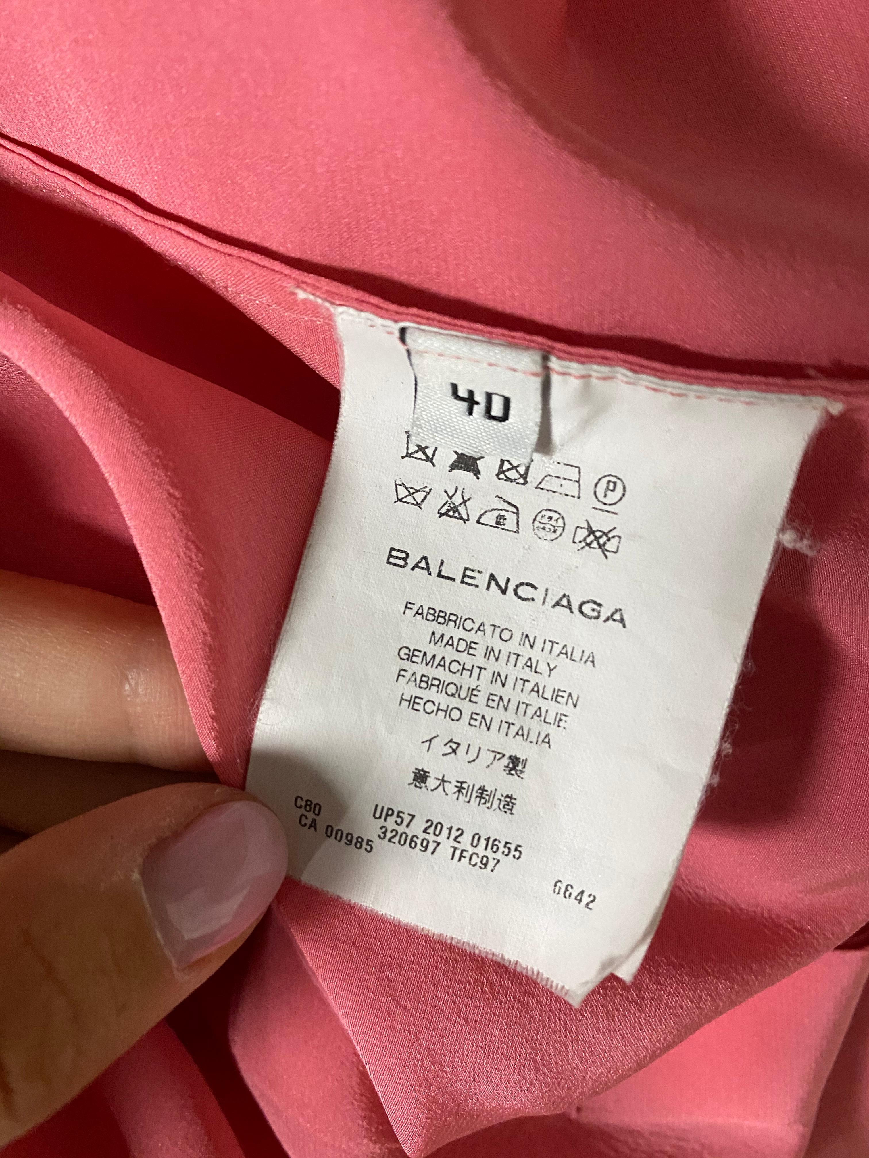 Balenciaga Paris Pink Coral Silk Short Sleeves Blouse Top Size 40 For Sale 1
