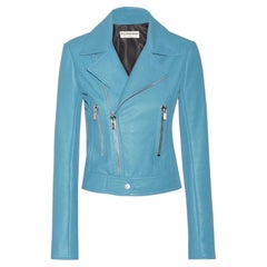 Balenciaga .Paris Turquoise Lambskin Leather Moto Jacket 38 Alexander Wang '15