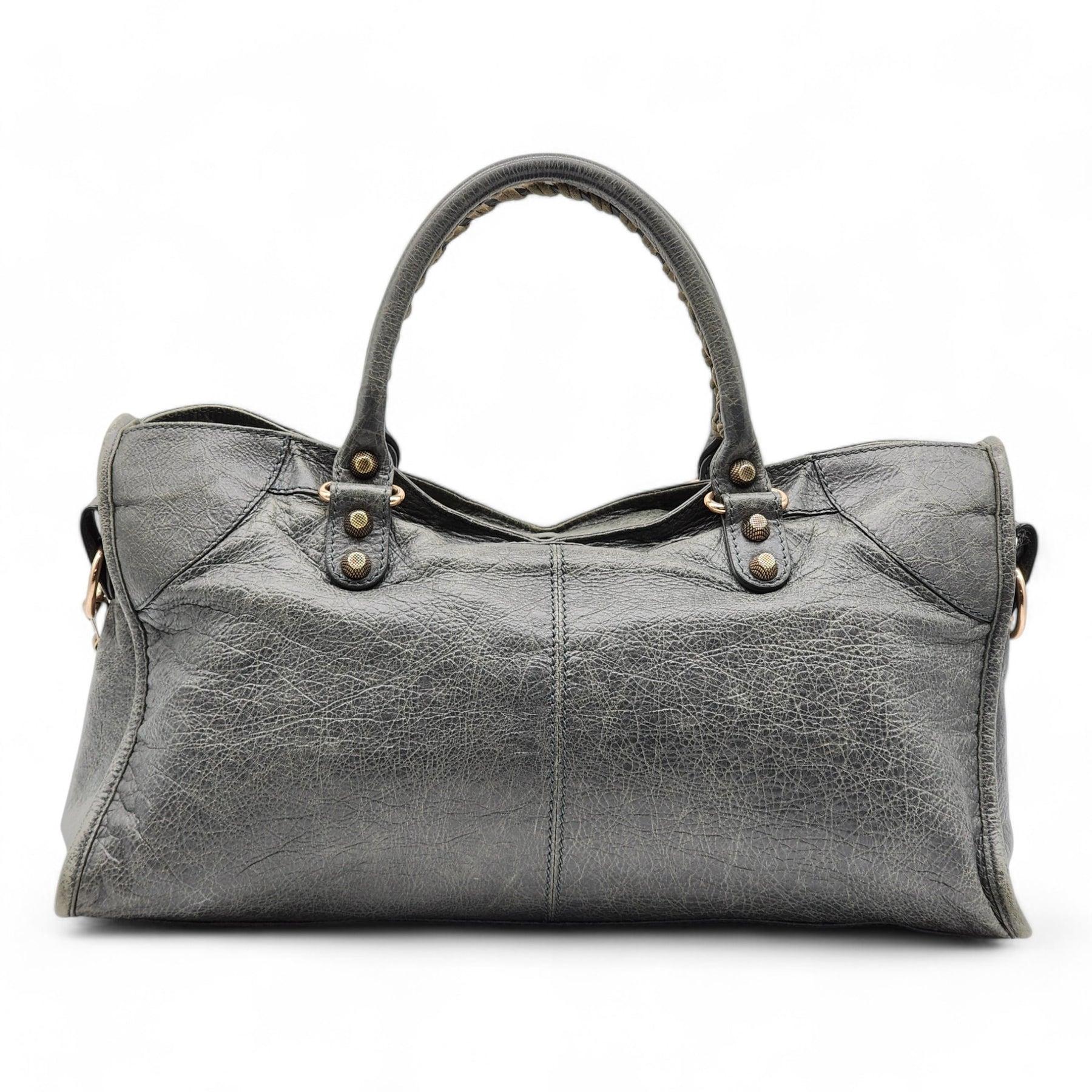 Gray Balenciaga Part-Time Giant Shoulder Bag Leather in Green For Sale
