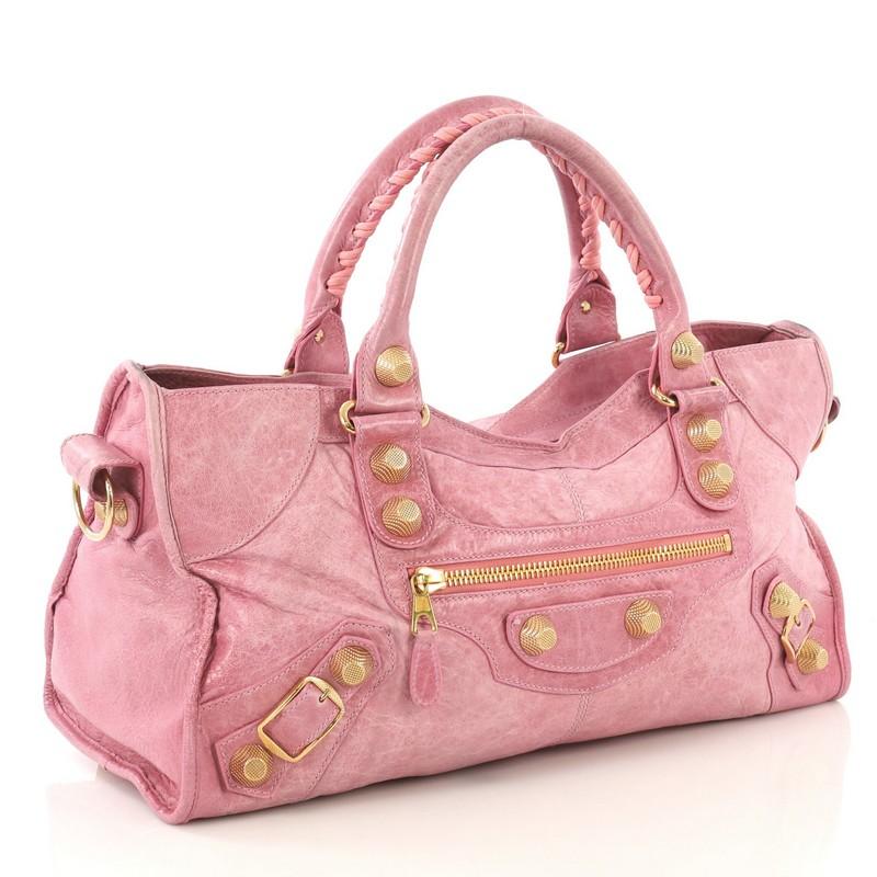 Pink Balenciaga Part Time Giant Studs Bag Leather