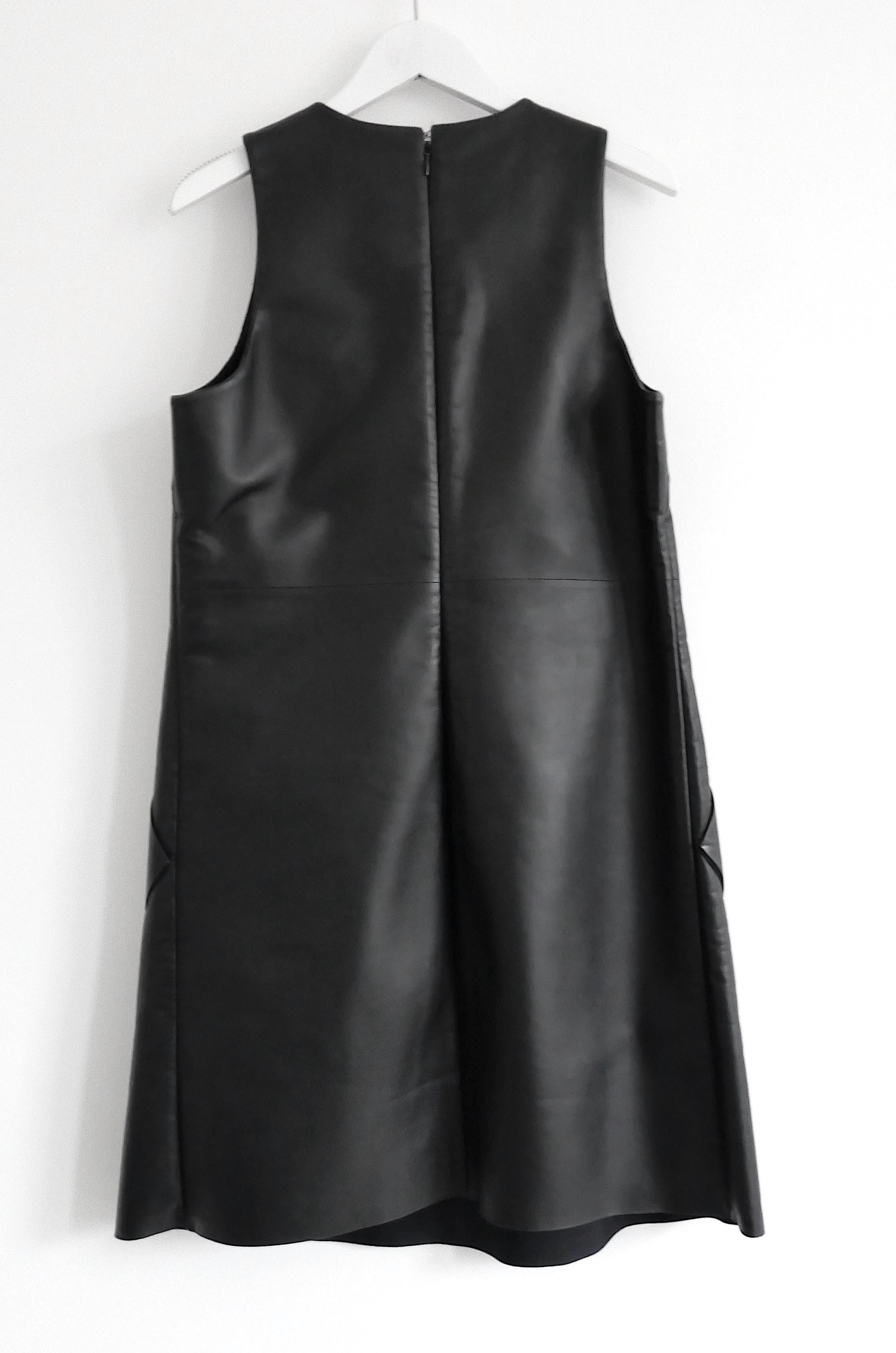Women's Balenciaga Patch Pocket Black Leather A-Line Dress