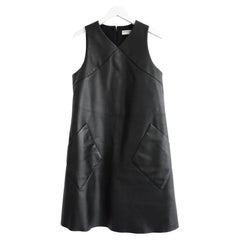 Balenciaga Patch Pocket Black Leather A-Line Dress
