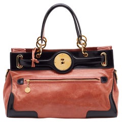 Balenciaga Peach/Black Leather and Patent Leather Lune Tote