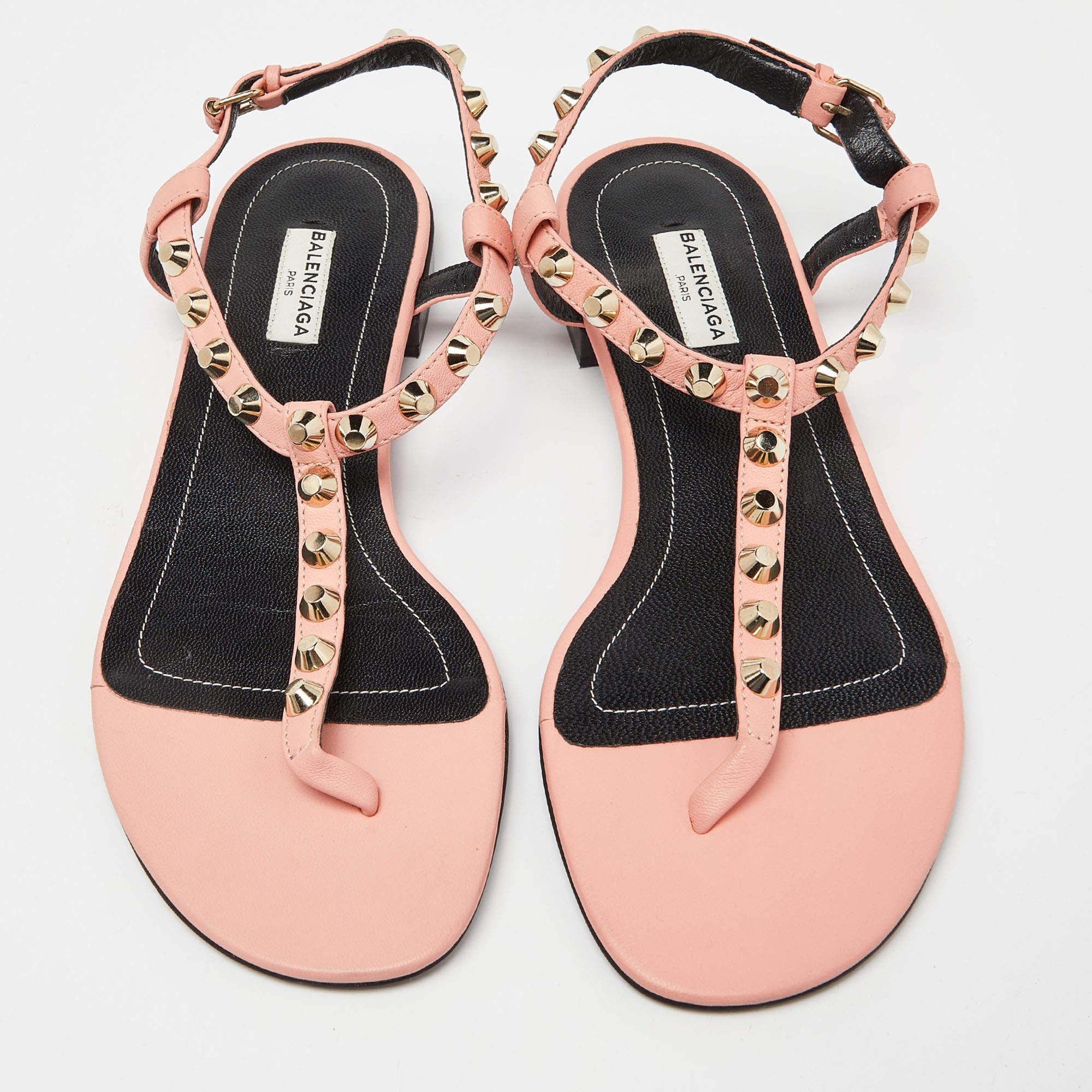 Balenciaga Peach/Black Leather Arena Thong Sandals Size 38 4