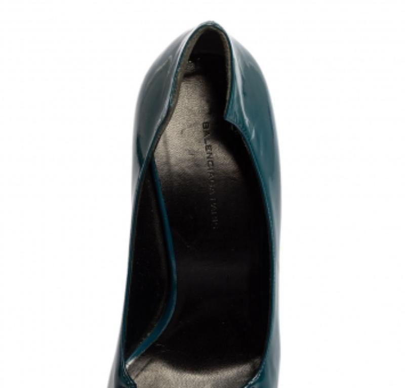 Balenciaga Peacock Blue Patent Leather Peep Toe Pumps Size 39.5 For Sale 1