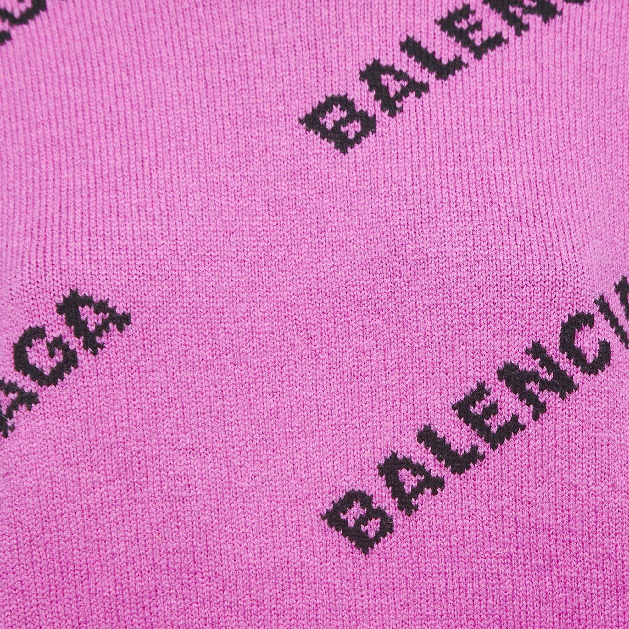 Women's or Men's Balenciaga Pink All-Over Logo Wool Jumper S