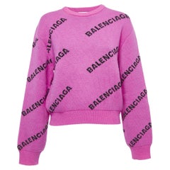 Balenciaga Pink All-Over Logo Wool Jumper S