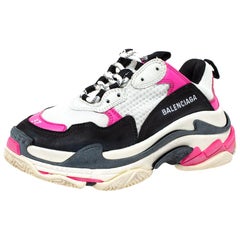 Balenciaga Pink/Black Leather And Mesh Triple S Lace Up Sneakers Size 37