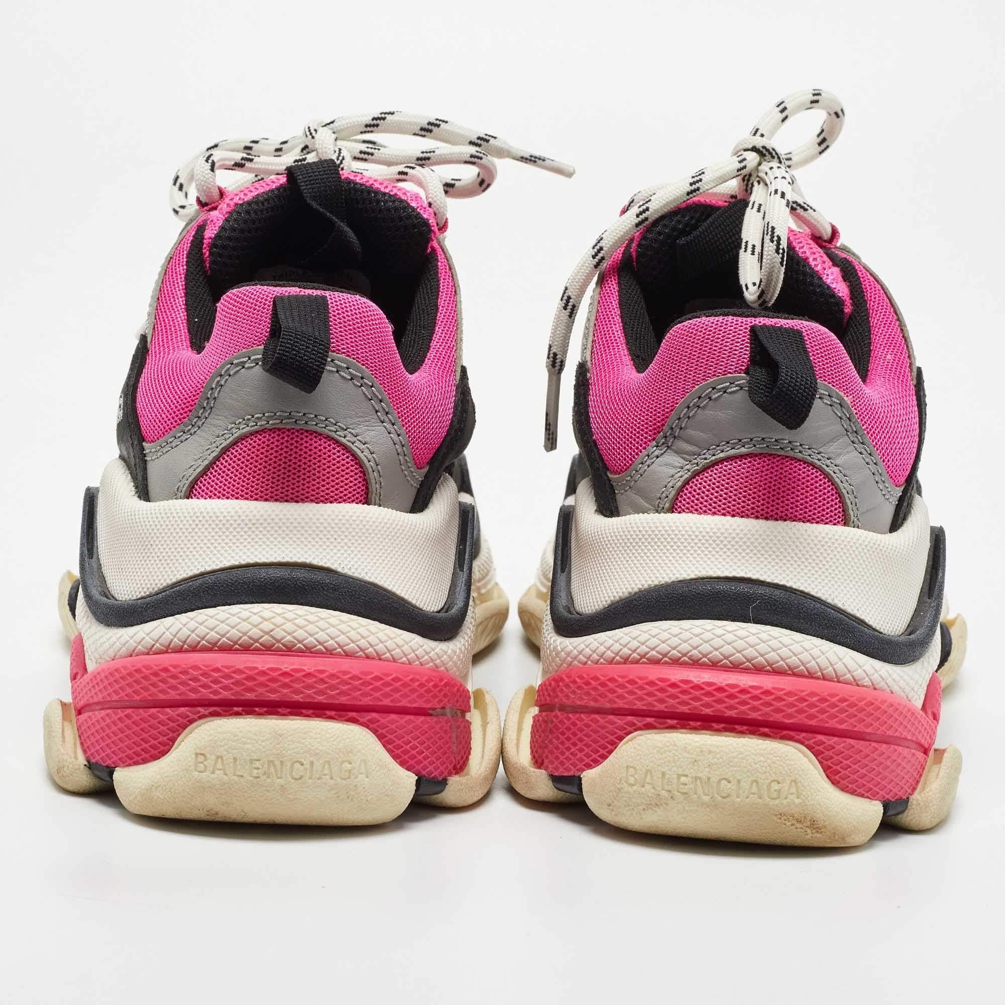 Balenciaga Pink/Black Mesh and Leather Triple S Sneakers Size 37 For Sale 1