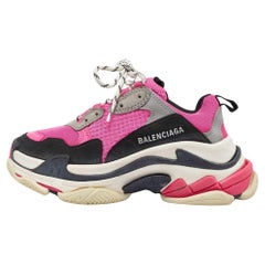 Balenciaga Pink/Black Mesh and Leather Triple S Sneakers Size 37