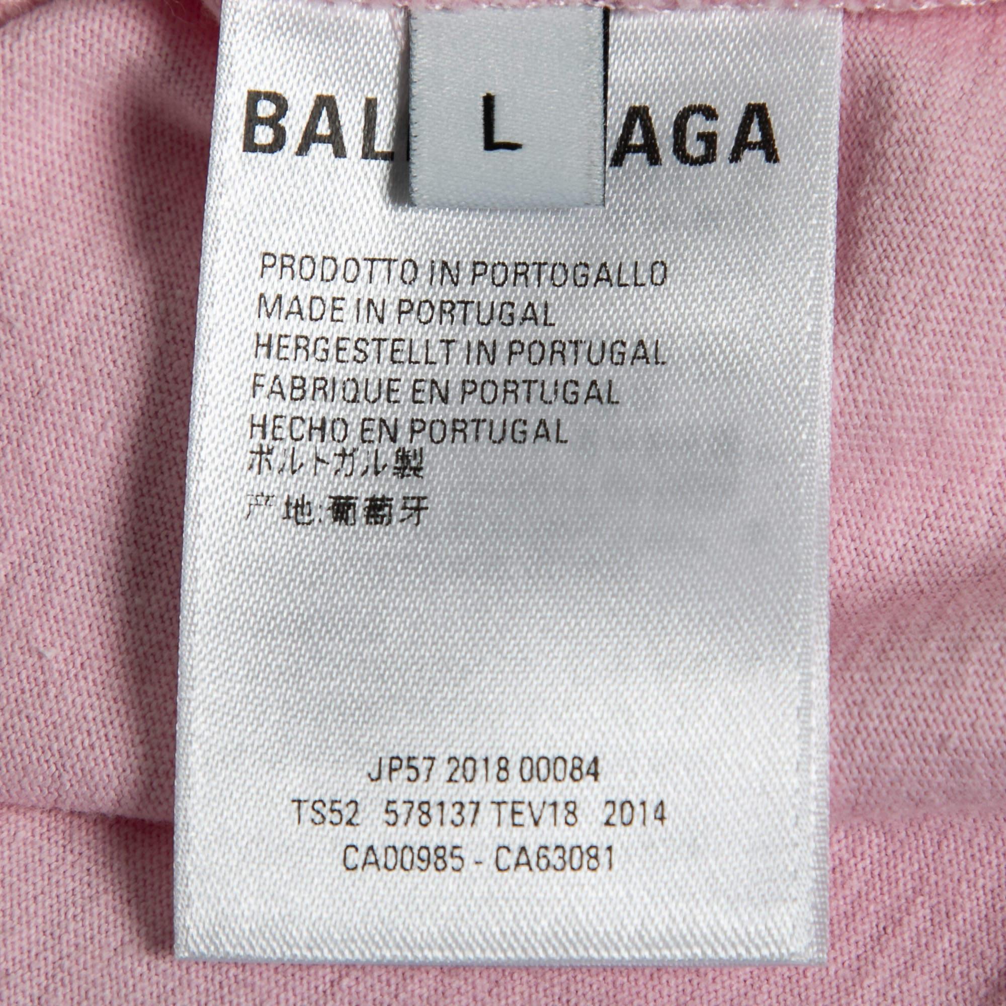 Beige Balenciaga Pink Cotton Logo T-Shirt L For Sale