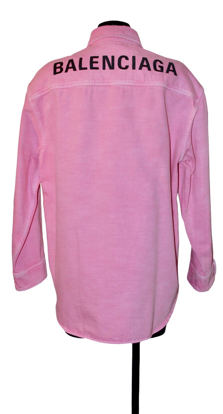 Balenciaga Pink Denim Logo Shirt at 1stDibs