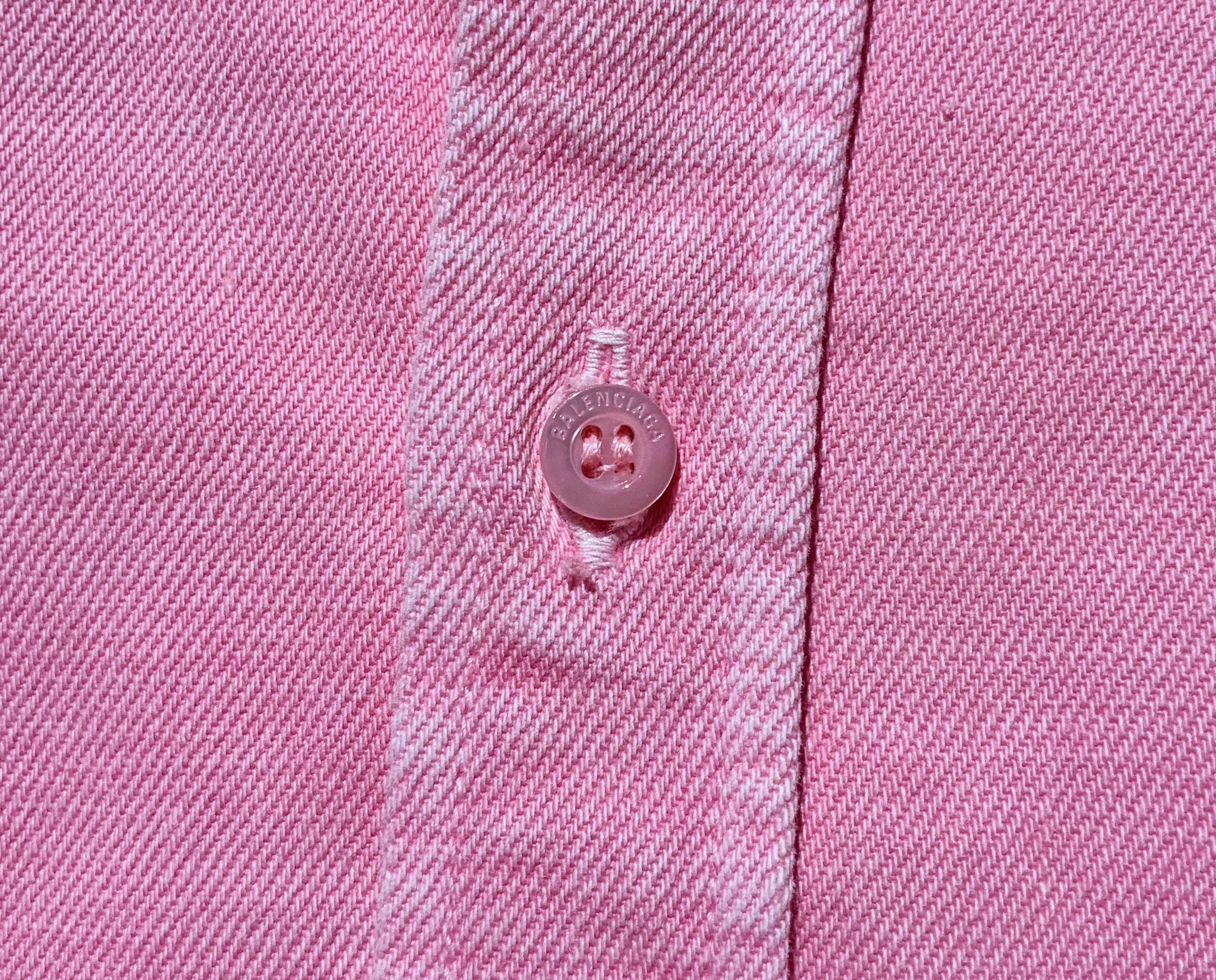 Balenciaga Pink Denim Logo Shirt  In Excellent Condition In Geneva, CH