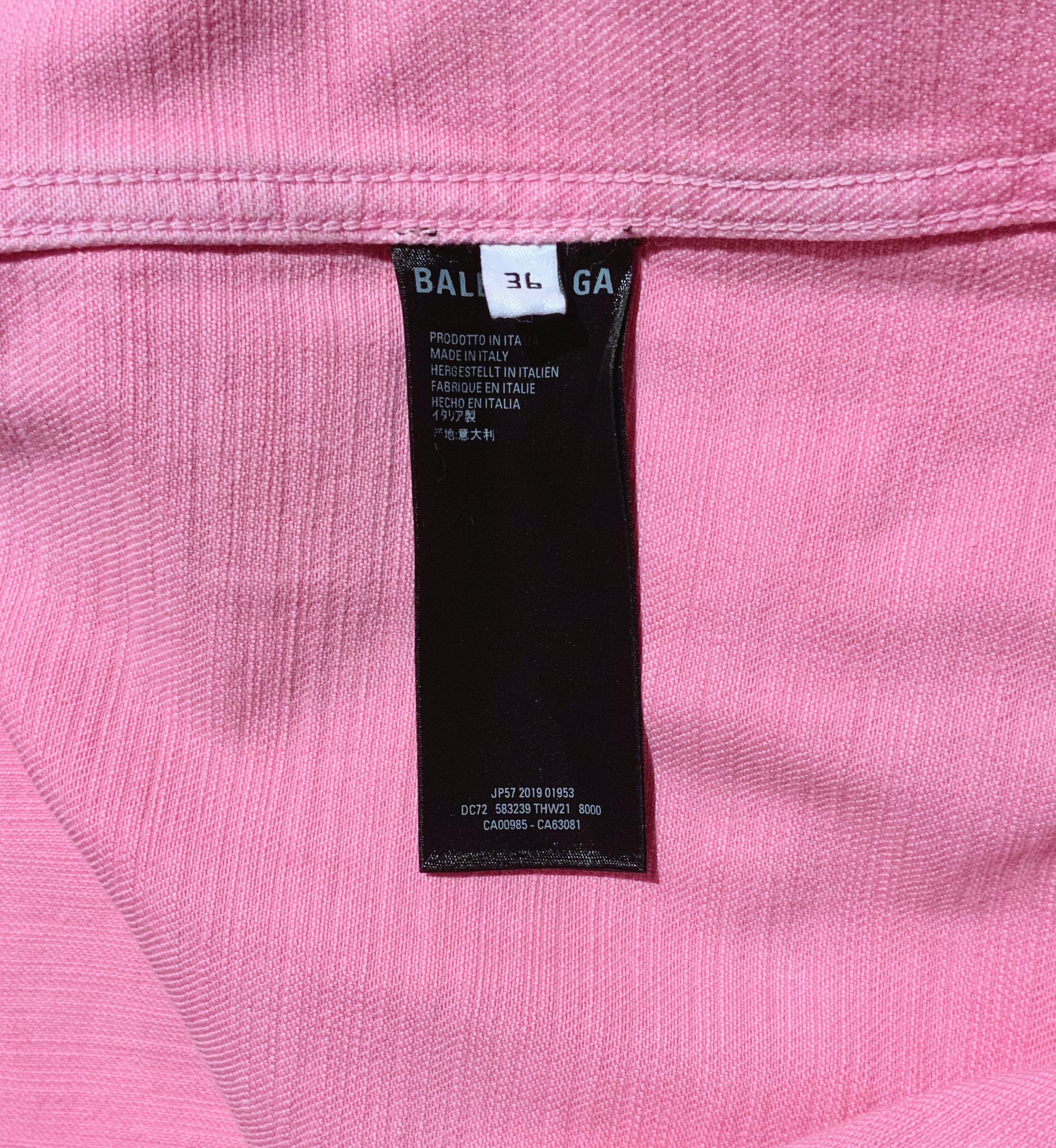Balenciaga Pink Denim Logo Shirt  1