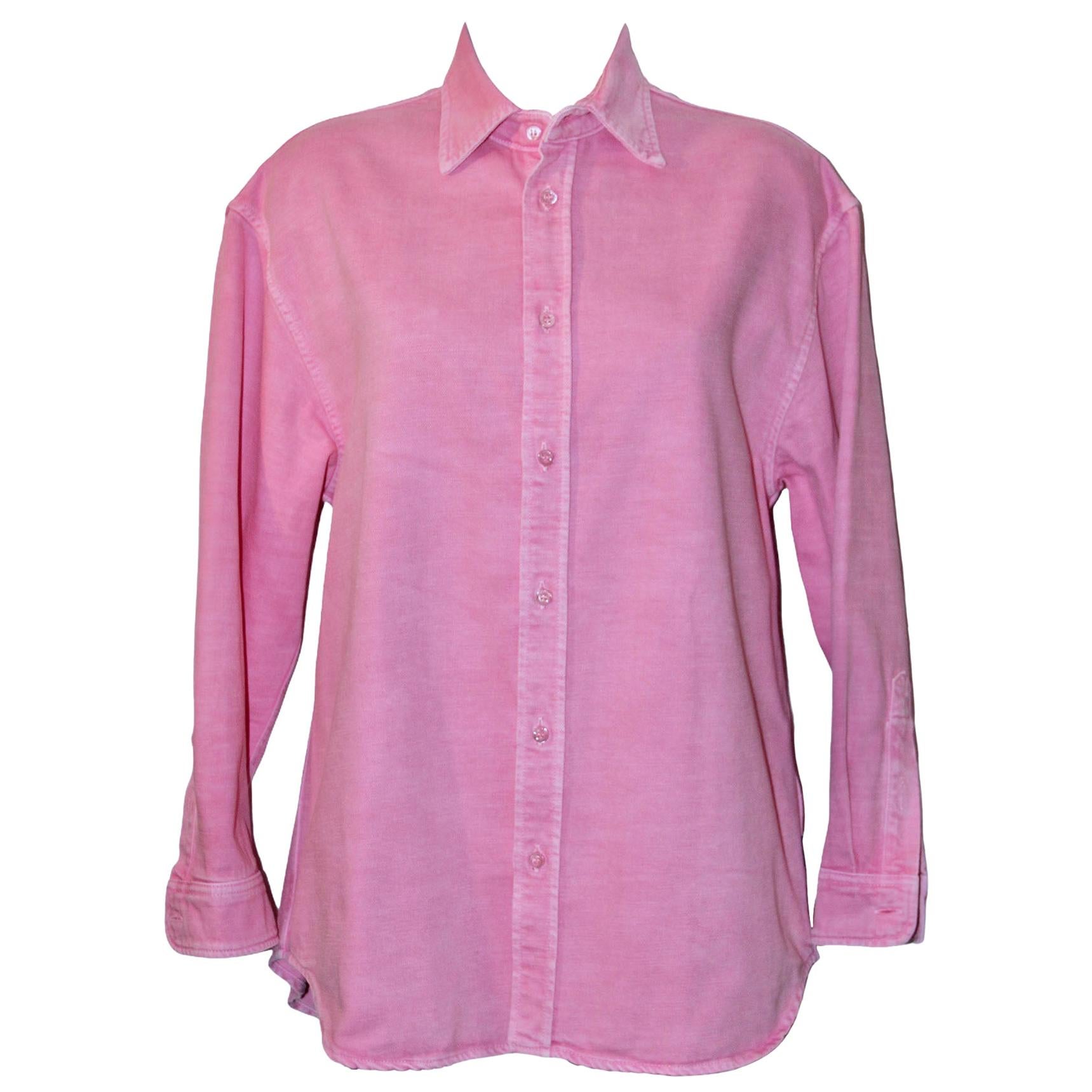 Balenciaga Pink Denim Logo Shirt 