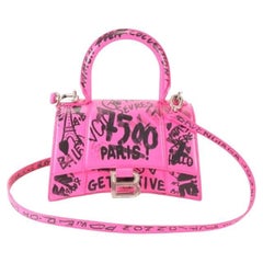 Balenciaga Pink Graffiti Printed Calfksin Leather Hourglass XS Top Handle Should