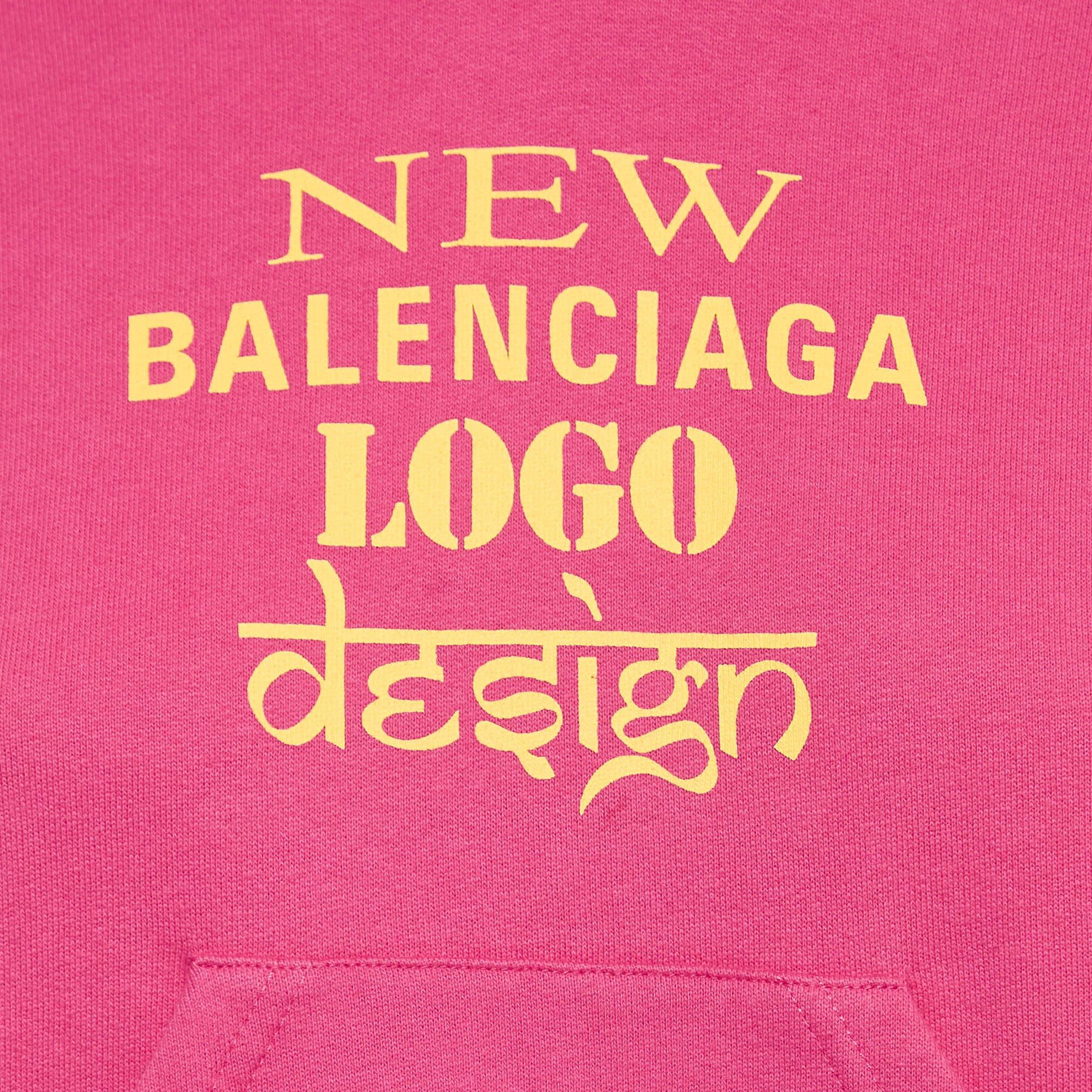 Rose Sweat à capuche en coton imprimé graphique rose de Balenciaga (6 ans) en vente