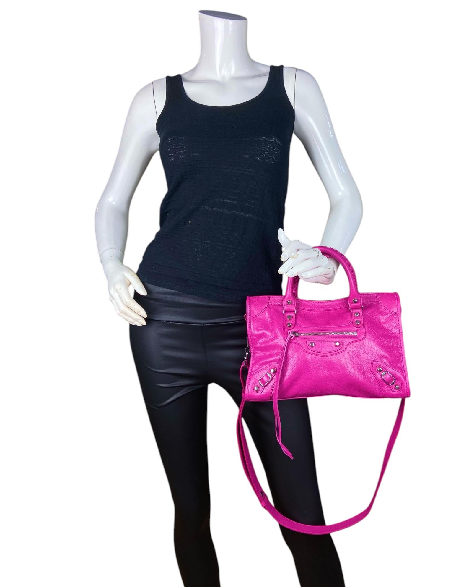 Rosa Balenciaga Borsa Le City piccola in pelle d'agnello rosa con tracolla in vendita