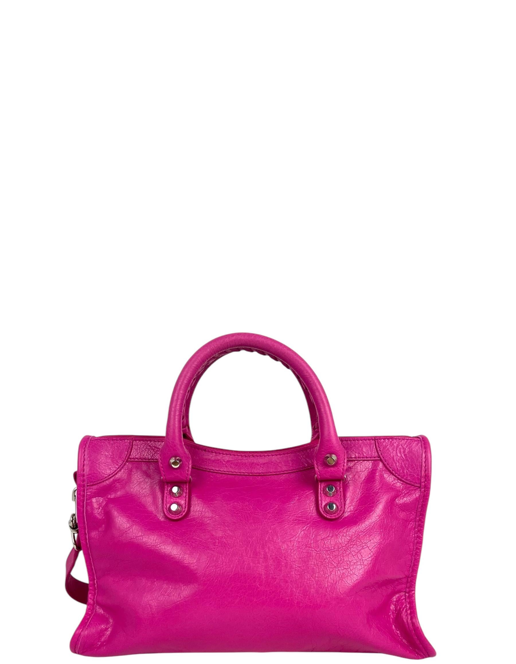 Balenciaga Borsa Le City piccola in pelle d'agnello rosa con tracolla In condizioni ottime in vendita a New York, NY