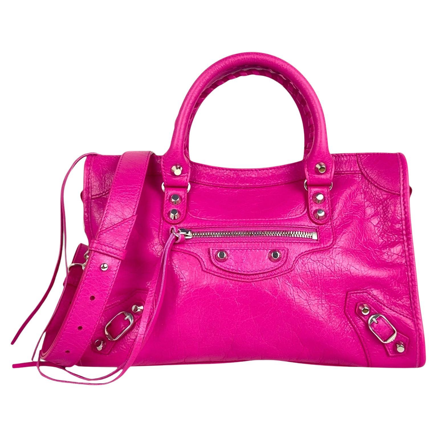 Balenciaga Rosa Lammfell Leder kleine Le City Tasche mit Riemen