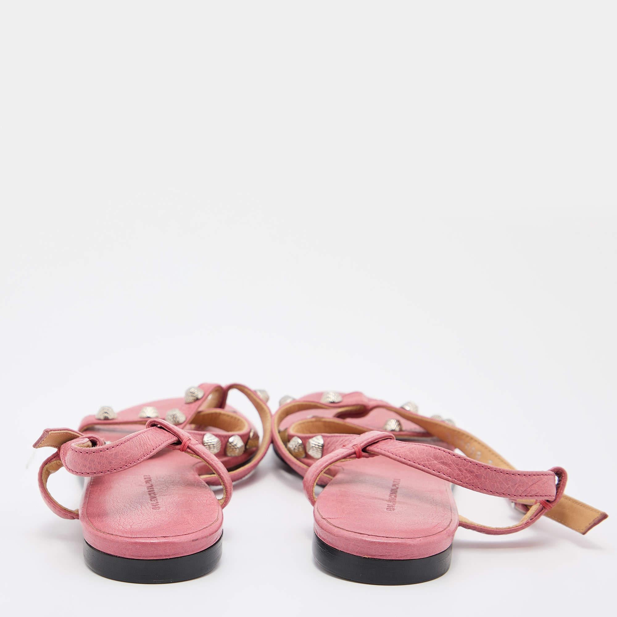 Women's Balenciaga Pink Leather Arena Flat Sandals Size 36 For Sale